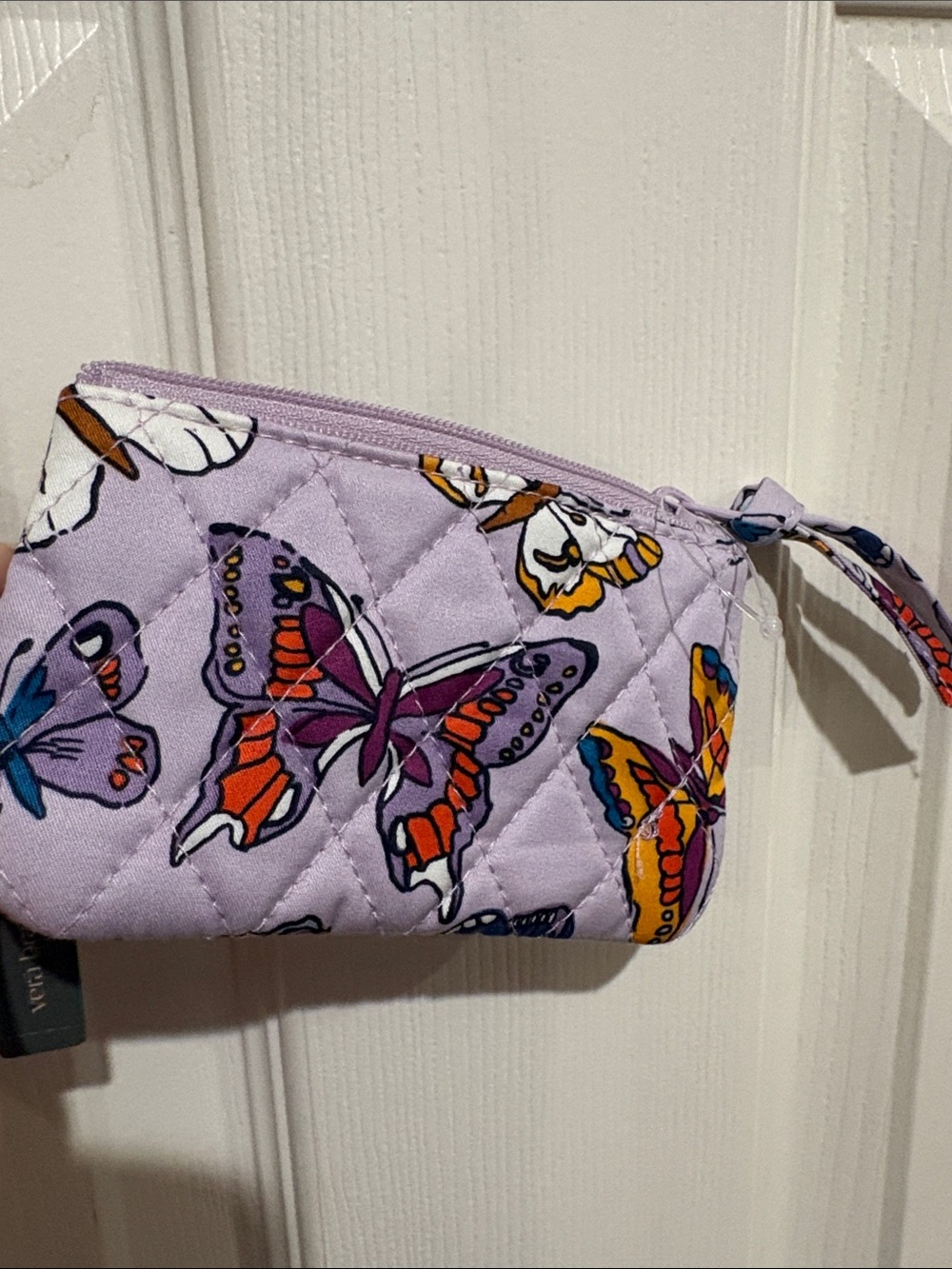 Vera Bradley card pouch lanyard in pastel "Wing in Flight" butterfly pattern